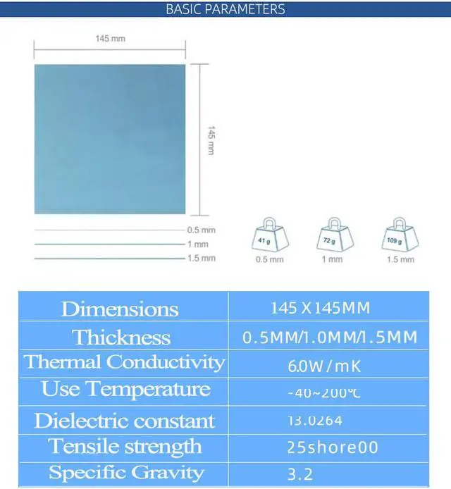 Alt view image 7 of 7 - Arctic Cooling Thermal Pad APT2560 High Thermal Conductivity Insulating Silicone Paste Pads 6.0 W/mK High Performance Gap Filler-Blue 145×145×1.5mm