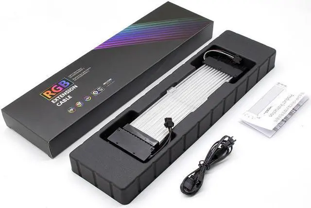 Alt view image 7 of 7 - Addressable RGB Power Extension Cable Sleeved Cable Extension PC Kit 18AWG 24Pin ATX Power Supply PSU Cable with Combs 24CM