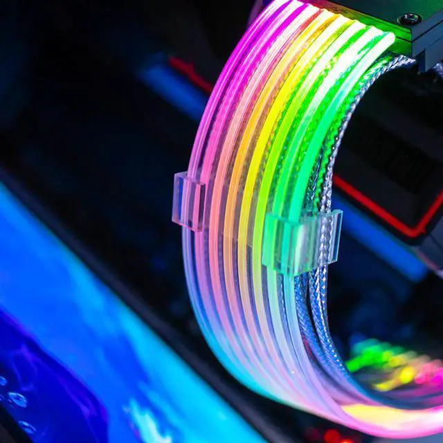 Alt view image 5 of 7 - Addressable RGB Power Extension Cable Sleeved Cable Extension PC Kit 18AWG 24Pin ATX Power Supply PSU Cable with Combs 24CM
