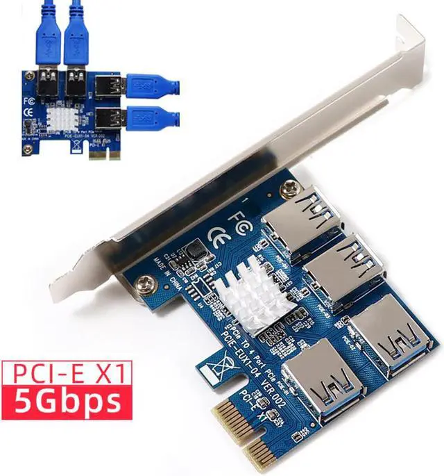 Main image of PCI-E Splitter 1 to 4 PCI Riser Card, PCIe 1 to 4 PCI-Express 16X Slots Riser Card, PCI-E 1X to External 4 PCI-E USB 3.0 Adapter Multiplier Card for Bitcoin ETH Mining Miner Device