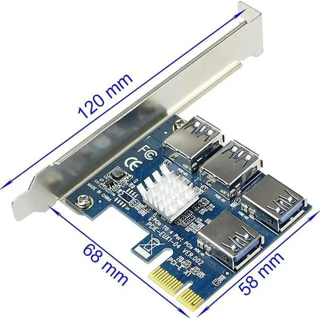 Alt view image 4 of 7 - PCI-E Splitter 1 to 4 PCI Riser Card, PCIe 1 to 4 PCI-Express 16X Slots Riser Card, PCI-E 1X to External 4 PCI-E USB 3.0 Adapter Multiplier Card for Bitcoin ETH Mining Miner Device