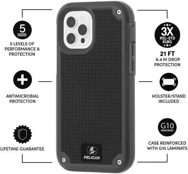 Alt view image 3 of 14 - Pelican - SHIELD Series - G10 Case for iPhone 12 and iPhone 12 Pro (5G) - 21 ft Drop Protection - 6.1 Inch - Gray