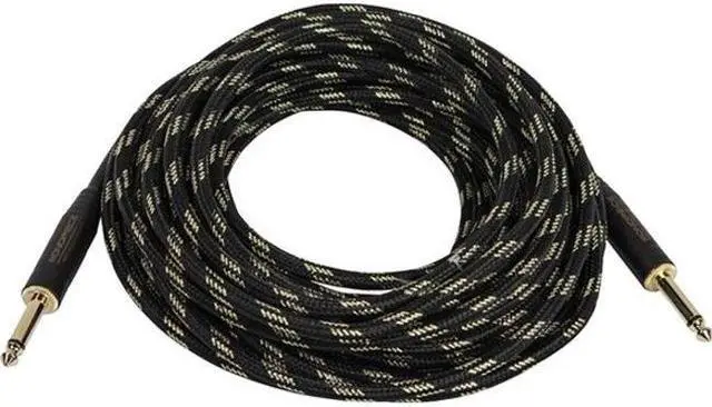 Alt view image 2 of 8 - Monoprice Braided Cloth 1/4 Inch (TS) Male 20AWG Instrument Cable Cord - 35 Feet- Black (Gold Plated)