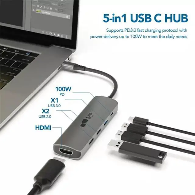 Alt view image 2 of 2 - Mobile Pixels 5 in 1 USB-C Hub Multiport Adapter