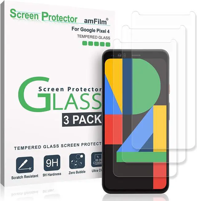 Main image of amFilm Glass Screen Protector for Google Pixel 4 (3 Pack) Tempered Glass Screen Protector with Application Tray (2019)