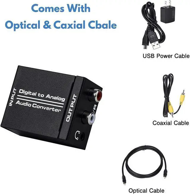 Alt view image 3 of 6 - Digital to Analog Audio Converter, Optical SPDIF Toslink Coaxial to Analog Stereo L/R and 3.5mm Jack DAC Converter with Optical &Coaxial Cable and Power Adapter for PS4 Xbox HDTV DVD Headphone