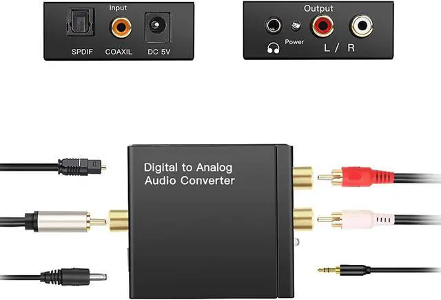 Alt view image 2 of 7 - Digital to Audio Converter Digital Optical Toslink Coaxial Inputs to RCA Audio Adapter and AUX 3.5mm Headphone Outputs Optical Toslink Cable Included