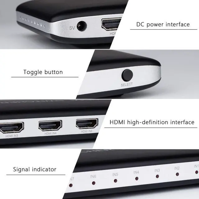 Alt view image 4 of 6 - Univivi 7 Port HDMI 2.0 Switch 4K@60Hz HDMI Switcher Support HDR & HDCP 2.2,Full HD/3D with IR Wireless Remote Control and Power Adapter