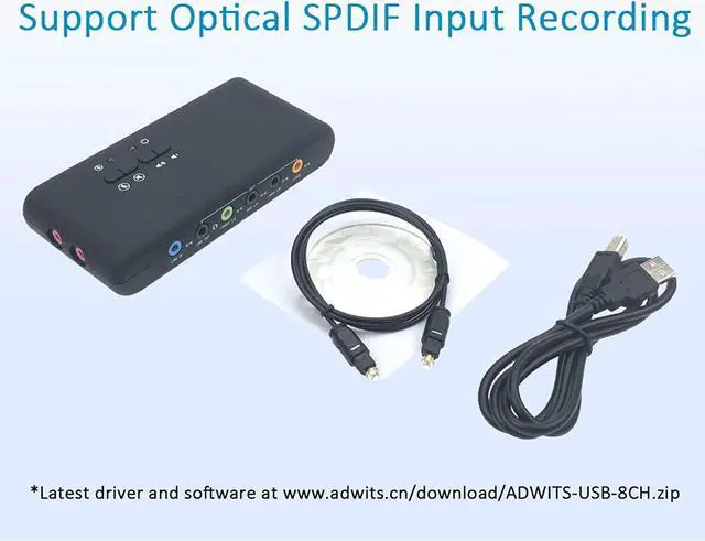 Alt view image 6 of 6 - A ADWITS 7.1 Channel External USB Sound Card with SPDIF Digital Audio for Desktop Laptop PC, Support DAC Output ADC Input Dual Mic, 48 KHz Sampling Rate, SCMS Compliant