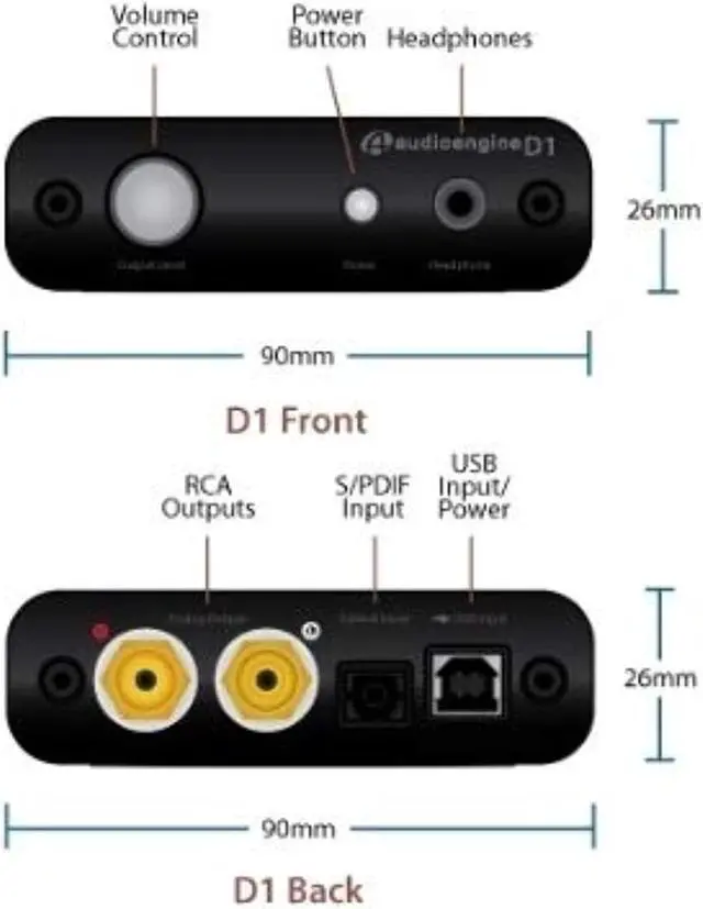 Alt view image 2 of 3 - Audioengine D1 24-Bit DAC, Premium Desktop Digital To Analogue Converter and Headphone Amplifier