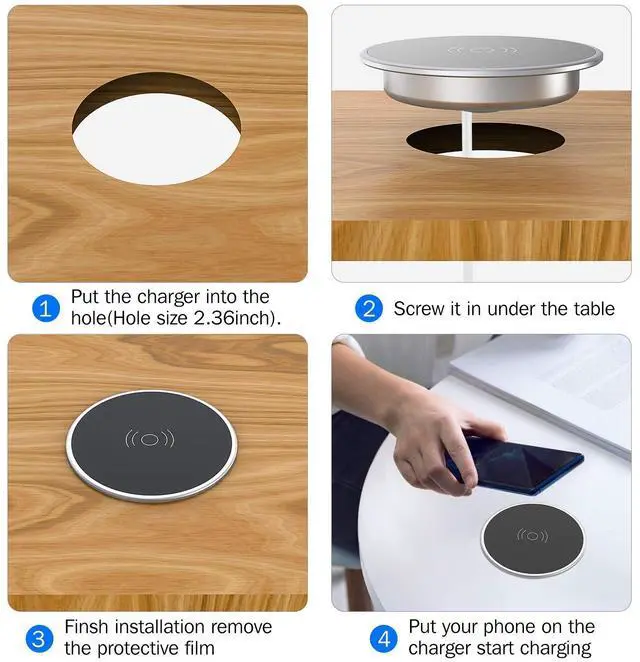 Alt view image 3 of 6 - Embed in Desk Wireless Charger,15W Fast Charging Pad Phone Charger,Hidden Desk Grommet Qi Charging Station Compatible with iPhone 17/Air/16/15/14/13/12/11/11 Pro/8/Xs Max/XR/Galaxy S22/S21