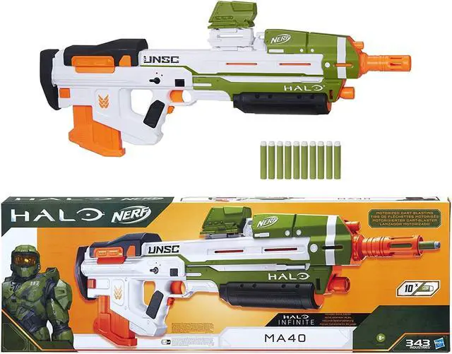 Alt view image 4 of 4 - NERF Halo MA40 Motorized Dart Blaster -- Includes Removable 10-Dart Clip, 10 Official Elite Darts, and Attachable Rail Riser
