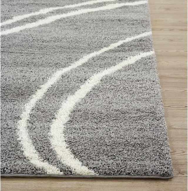 Alt view image 3 of 6 - Cozy Contemporary Stripe L.Grey-White 53" x 73" Indoor Shag Area Rug