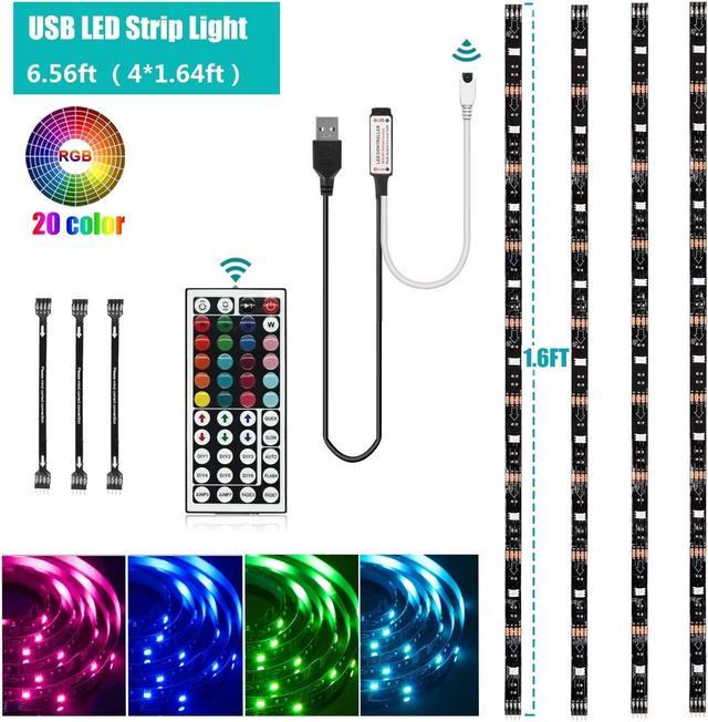 USB LED Strip Light Kit,Topled Light 4 Pre-Cut Strips & 3 Wire Mounting  Clips & 44 Key Mini Remote Control Multicolor RGB Home Accent LED Tape  Light Strip for TV Backlight 