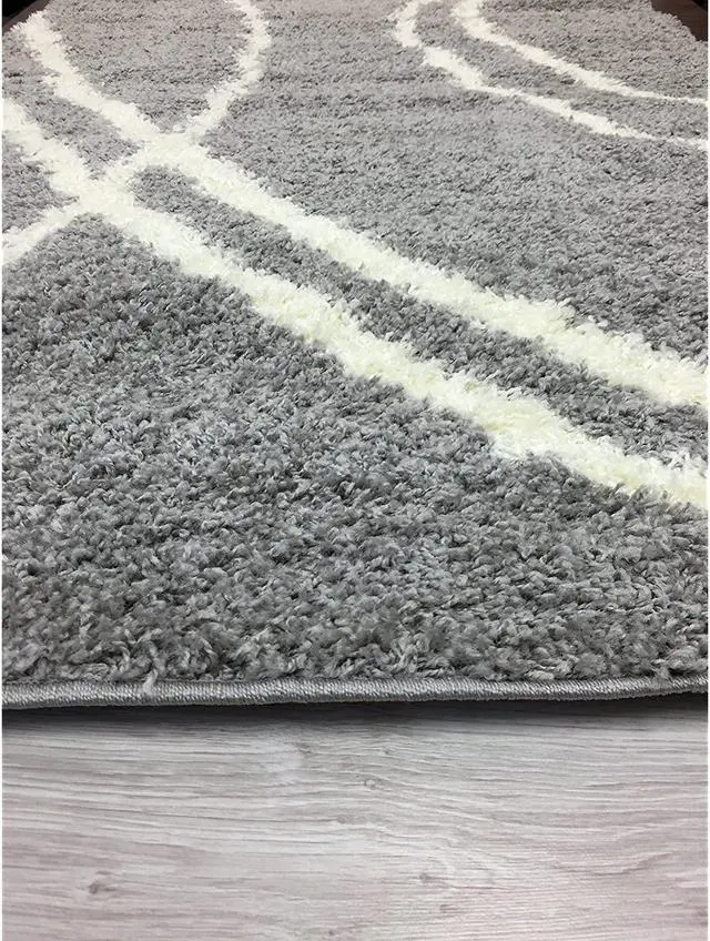 Alt view image 5 of 6 - Cozy Contemporary Stripe L.Grey-White 53" x 73" Indoor Shag Area Rug