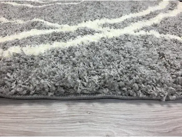 Alt view image 6 of 6 - Cozy Contemporary Stripe L.Grey-White 53" x 73" Indoor Shag Area Rug