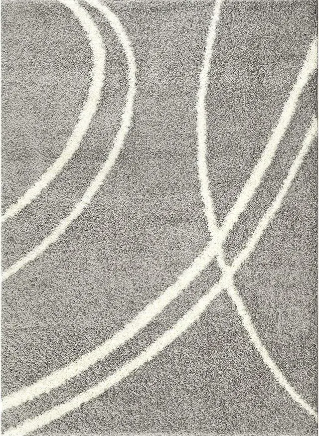 Alt view image 2 of 6 - Cozy Contemporary Stripe L.Grey-White 53" x 73" Indoor Shag Area Rug