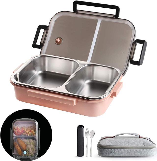 Insulated Bento Box,2 Compartments Bento Lunch box with Dividers and  Portable utensils,Stainless Steel thermos Bento Lunch Box Leakproof Food  Container for Kids, Adults, Men, Women,Girl (Pink) 