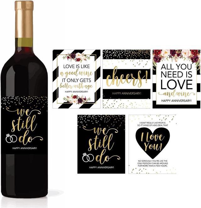 5 Wedding Anniversary Wine Label Stickers For 20th 25th 30th 40th
