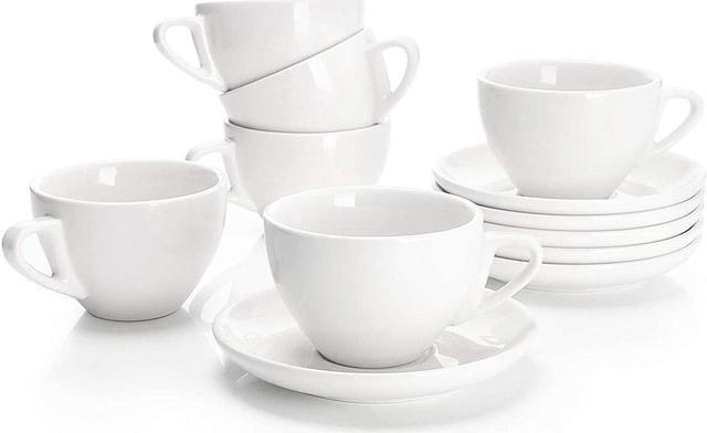 Sweese 403.001 Porcelain Cappuccino Cups with Saucers - 6 Ounce