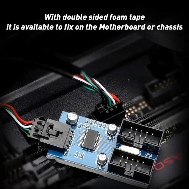 Alt view image 7 of 7 - Rocketek Motherboard 9 pin Header Male 1 to 2 Female Extension Splitter Cable Desktop 9-Pin USB 2.0 HUB Connector Adapter for Port Multiplier