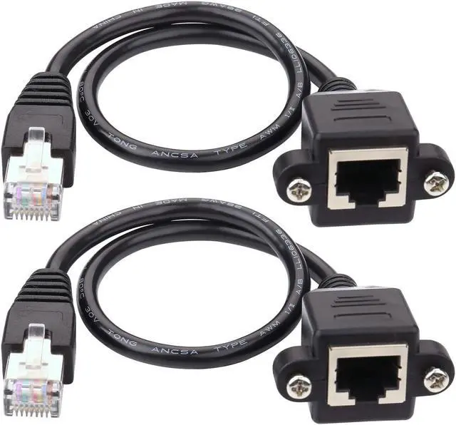 Main image of Ethernet Extender - iGreely 2Pack RJ45 Male to Female Screw Panel Mount Cat6/Cat5e/Cat5 Ethernet LAN Network Extension Cable 2ft/60cm