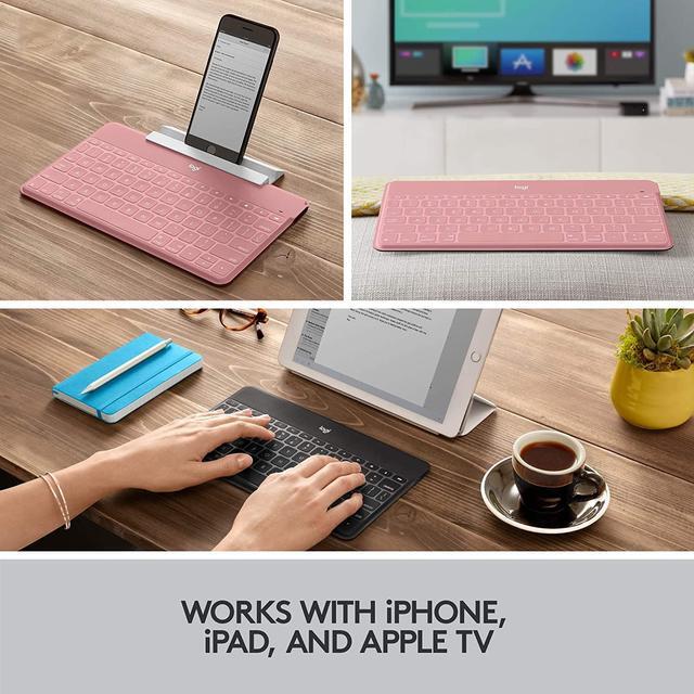 Alt view image 3 of 7 - Logitech Keys-to-Go Super-Slim and Super-Light Bluetooth Keyboard for iPhone, iPad, and Apple TV - Blush Pink
