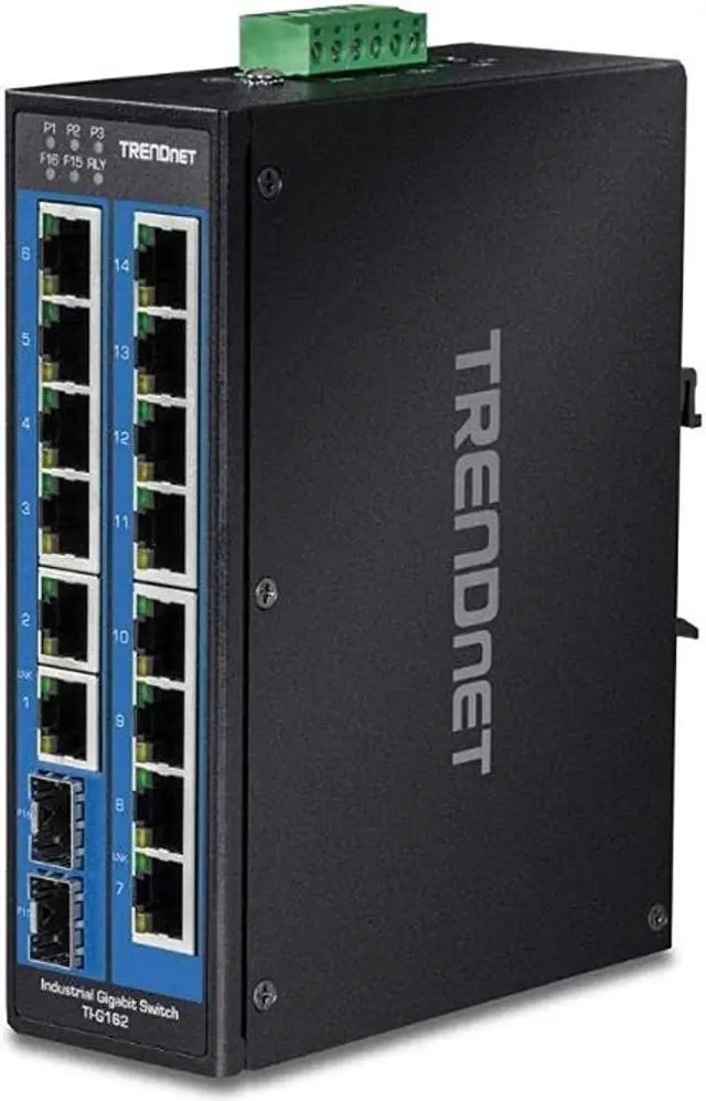 Alt view image 14 of 20 - TRENDnet 16-Port Hardened Industrial Unmanaged Gigabit DIN-Rail Switch, TI-G162, 14 x Gigabit Ports, 2 x Gigabit SFP Slots,32Gbps Switching Capacity, IP30 Ethernet Network Switch