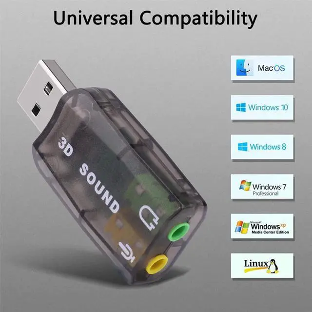 Alt view image 6 of 6 - USB 3D Sound Card, 5.1 USB External Stereo Sound Card with 3.5mm Headphone and Microphone Jack Converter for Windows, Mac, Linux, PC, Laptop, Desktop (Blue)