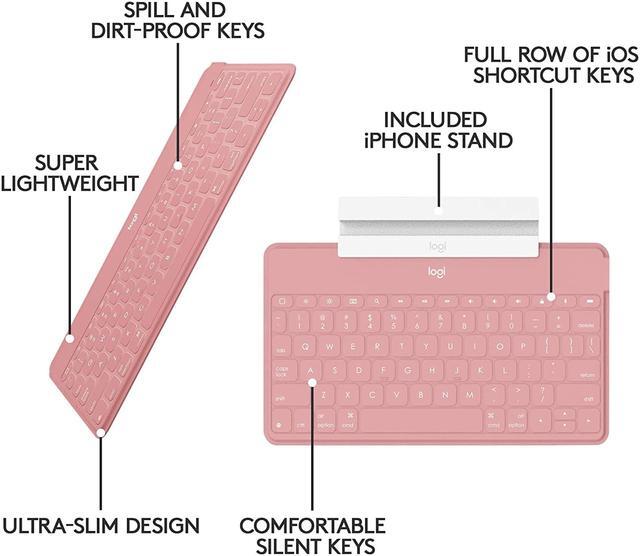 Alt view image 6 of 7 - Logitech Keys-to-Go Super-Slim and Super-Light Bluetooth Keyboard for iPhone, iPad, and Apple TV - Blush Pink