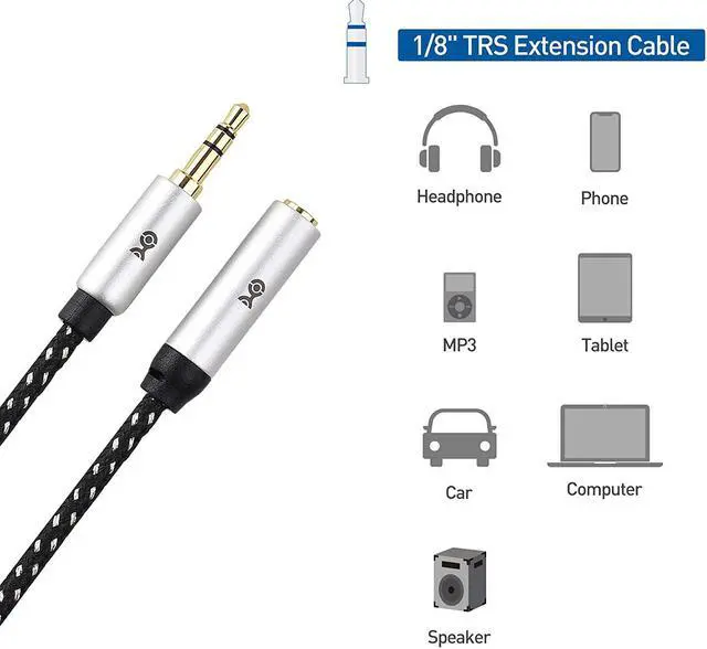 Alt view image 5 of 7 - 2-Pack Headphone Extension Cable - 10ft 3.5mm Extension Cable Aux Cord Extender Black