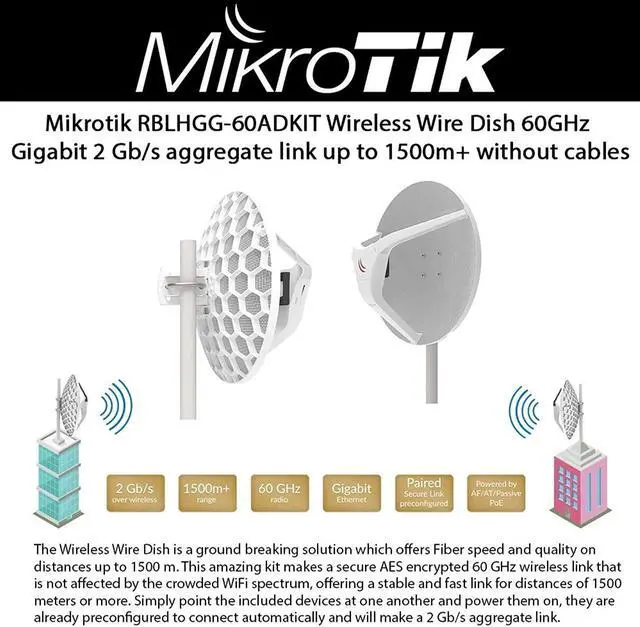 Alt view image 2 of 13 - MikroTik - RBLHGG-60ADKIT - Wireless Wire Dish 60GHz Gigabit Link, Pair of Preconfigured LHGG-60ad Devices with Dish