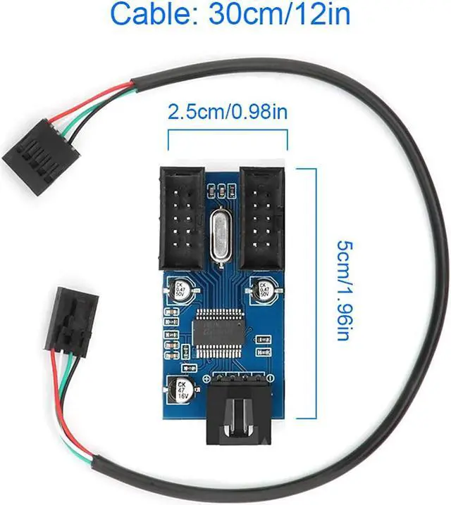 Alt view image 6 of 7 - Rocketek Motherboard 9 pin Header Male 1 to 2 Female Extension Splitter Cable Desktop 9-Pin USB 2.0 HUB Connector Adapter for Port Multiplier