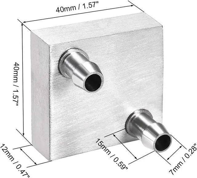 Alt view image 3 of 4 - uxcell Aluminum Water Cooling Block 40x40mm Heatsink with Nozzle Upward for PC Computer CPU Graphics Radiator