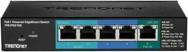 Alt view image 7 of 15 - TRENDnet 5-Port Gigabit PoE+ Powered EdgeSmart Switch with PoE Pass Through, TPE-P521ES, 1 x Gigabit PoE+ Input, 2 x Gigabit PoE Output, 2 x Gigabit, 18W PoE Budget, Managed Switch, Wall-Mountable