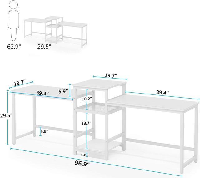 96.9 Double Computer Desk with Printer Shelf, Extra Long Two