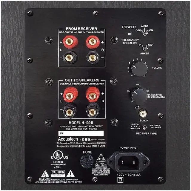 Alt view image 9 of 12 - BIC America H-100II 500-Watt Acoustech 12 Front-Firing Powered Subwoofer with Black Lacquer Top