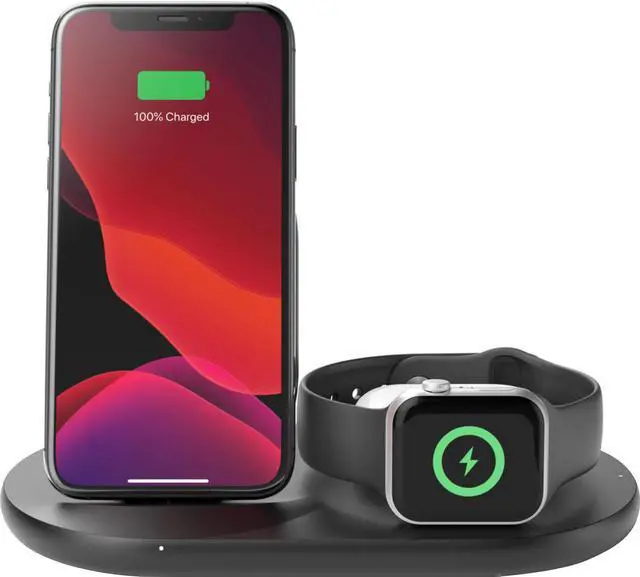 Alt view image 9 of 20 - belkin 3-in-1 wireless charger (wireless charging station for iphone, apple watch, airpods) wireless charging dock, iphone charging dock, apple watch charging stand