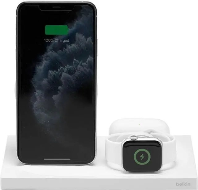 Alt view image 11 of 20 - BELKIN WIZ001ttWH White BOOST CHARGE 3-in-1 Wireless Charger for Apple Devices