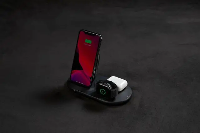 Alt view image 4 of 20 - belkin 3-in-1 wireless charger (wireless charging station for iphone, apple watch, airpods) wireless charging dock, iphone charging dock, apple watch charging stand
