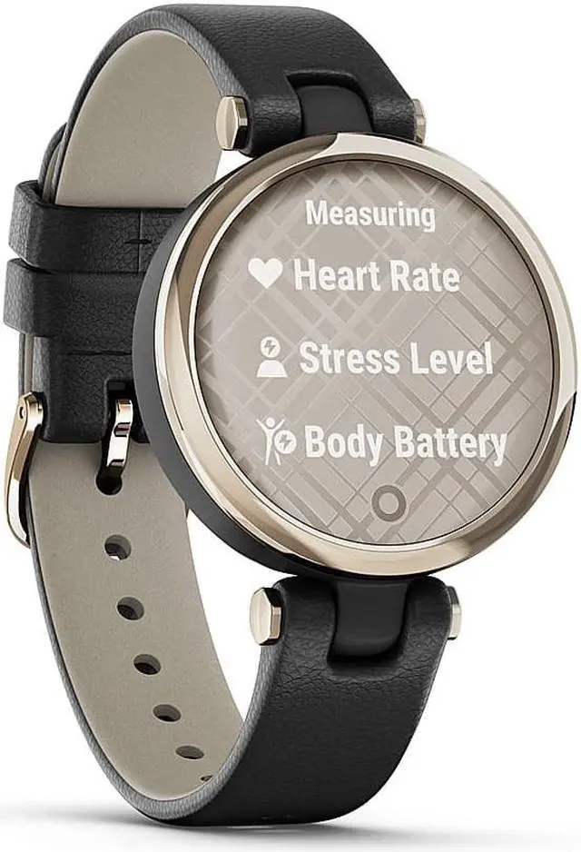 Alt view image 7 of 14 - Garmin Lily™ Smartwatch - Cream Gold Bezel with Black Case and Italian Leather Band