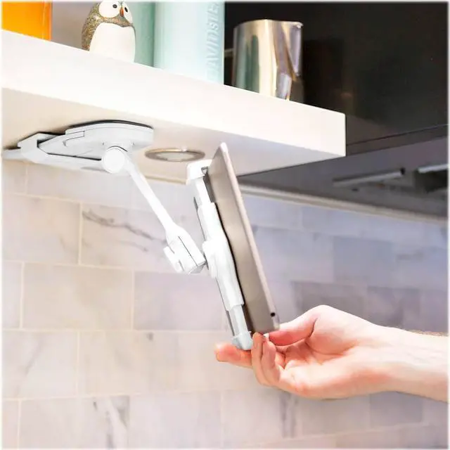 Alt view image 12 of 14 - Kanto DS150W Universal Smartphone and Tablet Stand | Wall and Under Cabinet Mounting Bracket | Foldable Design | White