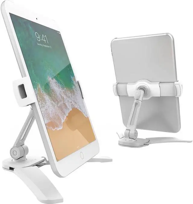 Alt view image 9 of 14 - Kanto DS150W Universal Smartphone and Tablet Stand | Wall and Under Cabinet Mounting Bracket | Foldable Design | White