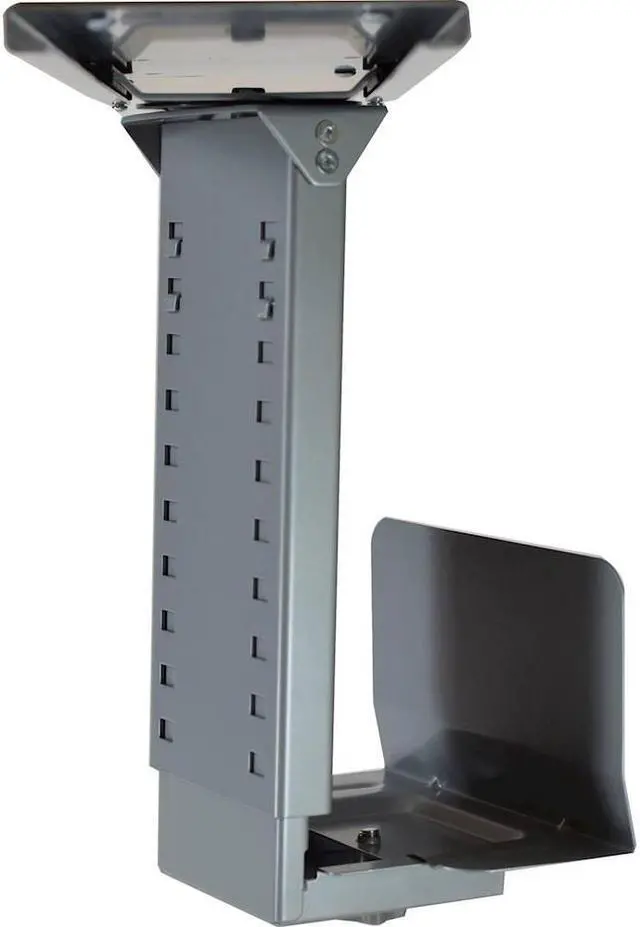 Alt view image 13 of 18 - CPU2 under desk steel cpu holder swivels 360 slides in and out pc tower mount cage holder ergonomic standing desk accessory desk organization de clutter metal adjustable height width gray