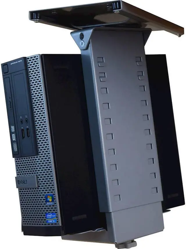 Alt view image 18 of 18 - CPU2 under desk steel cpu holder swivels 360 slides in and out pc tower mount cage holder ergonomic standing desk accessory desk organization de clutter metal adjustable height width gray