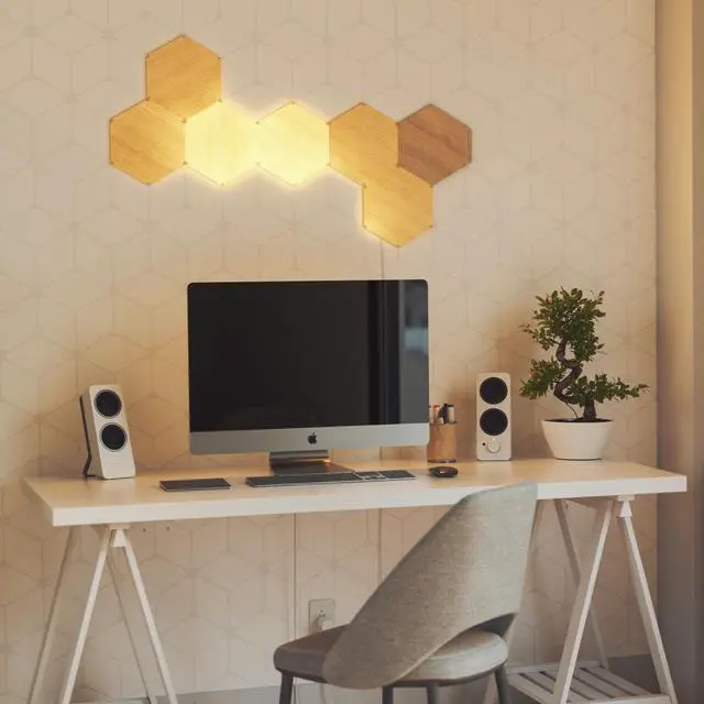 Alt view image 11 of 14 - nanoleaf NL527005HB7P Elements Wood Look Smarter Kit (7 panels)