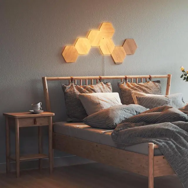 Alt view image 10 of 14 - nanoleaf NL527005HB7P Elements Wood Look Smarter Kit (7 panels)