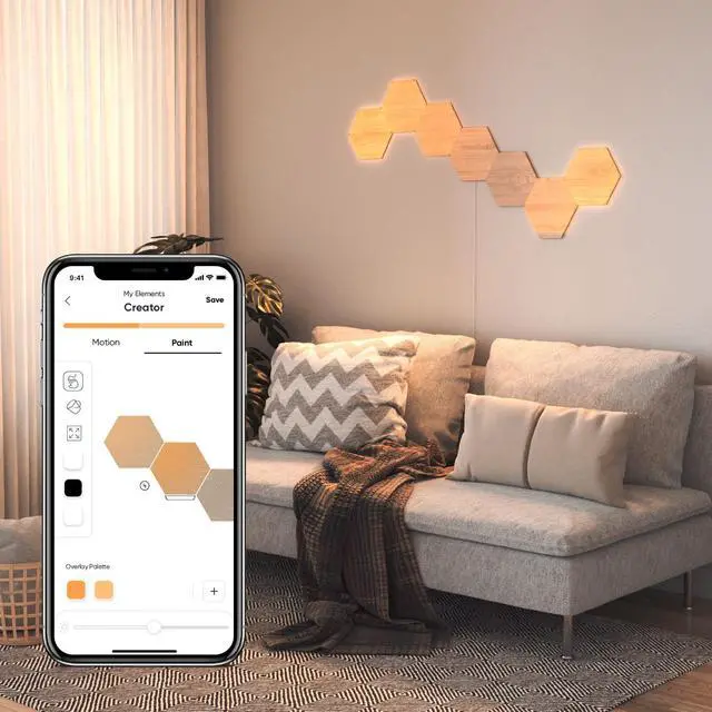 Alt view image 12 of 14 - nanoleaf NL527005HB7P Elements Wood Look Smarter Kit (7 panels)