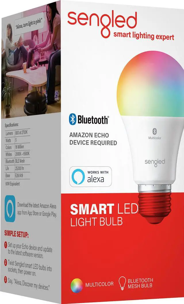 Alt view image 8 of 15 - Sengled Smart Light Bulbs, Color Changing Alexa Light Bulb Bluetooth Mesh, Smart