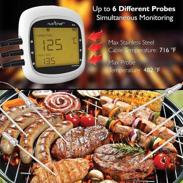 Alt view image 8 of 11 - smart bluetooth bbq grill thermometer  upgraded stainless dual probes safe to leave in outdoor barbecue meat smoker  wireless remote alert ios android phone wifi app  nutrichef pwirbbq80